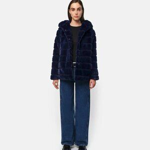 Apparis Goldie Navy Blue Faux Fur Hooded Jacket